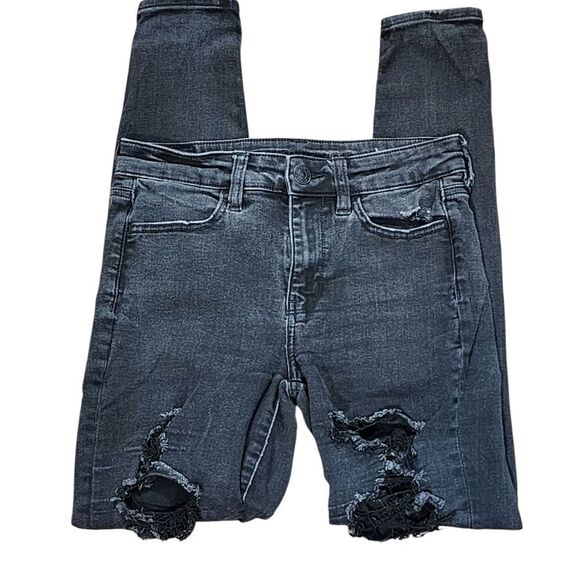 American Eagle next Level Stretch Black Distressed Skinny Jeans - Picture 1 of 5